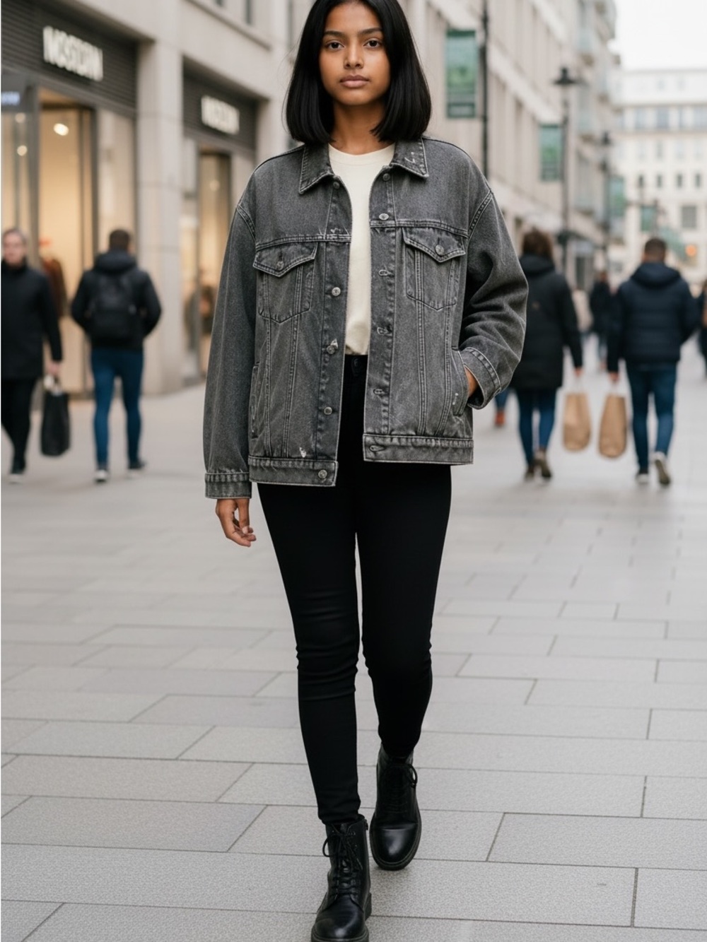 Distressed Oversized Washed Black Denim Jacket